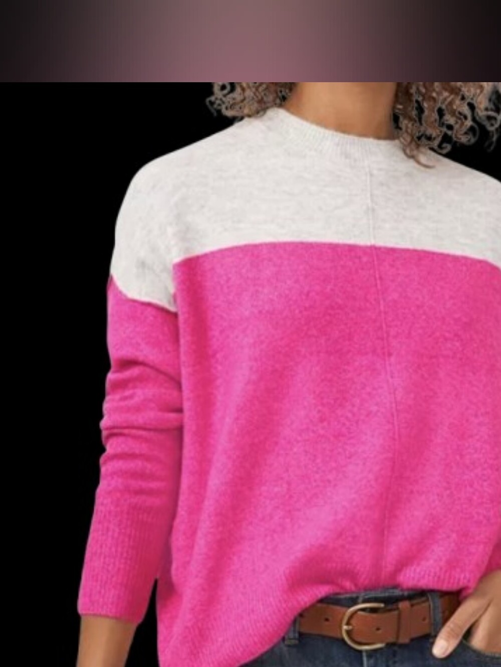 Women's Soft Colorblock Crewneck Sweater - Pink & Gray, VINCE CAMUTO SIZE 2XL